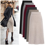 Winter Knit Pencil Skirt Women High Waist