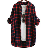 Women Blouse Shirt Loose Casual Plaid Shirts Long Sleeve Large Size Tops Womens Blouses Red Green 2021