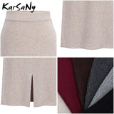 Winter Knit Pencil Skirt Women High Waist