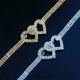 Rhinestone Double Heart Anklet