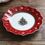 Red ; White Christmas Patterns Ceramic Plates