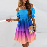 Sexy Off Shoulder Short Sleeve Pleated Mini Dress