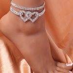 Rhinestone Double Heart Anklet