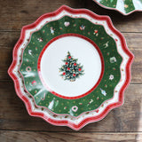 Red ; White Christmas Patterns Ceramic Plates