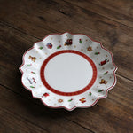 Red ; White Christmas Patterns Ceramic Plates