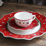 Red ; White Christmas Patterns Ceramic Plates